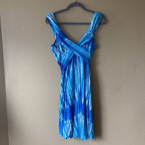 The Pyramid Collection Womens Blue‎ Tie-Dye Beach Vacay Sleeveless Midi Dress L
